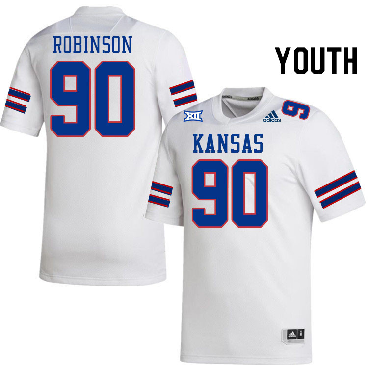 Youth #90 Jereme Robinson Kansas Jayhawks College Football Jerseys Stitched Sale-White